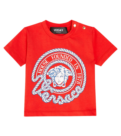 Shop Versace Baby Medusa Cotton-blend Jersey T-shirt In Red