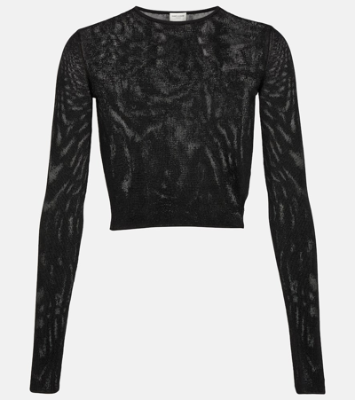 Shop Saint Laurent Sheer Cropped Sweater In Black
