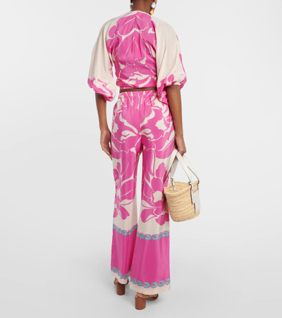 Shop Adriana Degreas Printed High-rise Silk Wide-leg Pants In Multicoloured