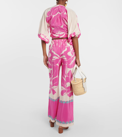 Adriana Degreas Printed High-rise Silk Wide-leg Pants In Multicoloured
