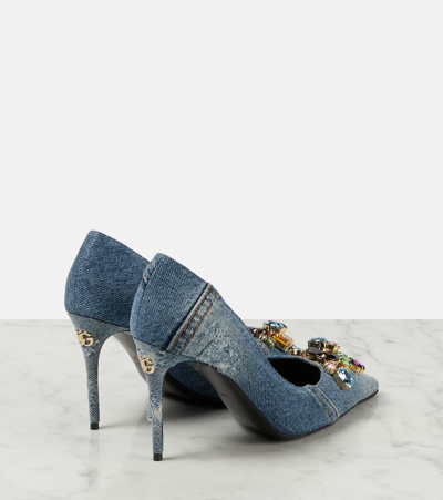 Shop Dolce & Gabbana Crystal-embellished Denim Pumps In Blue