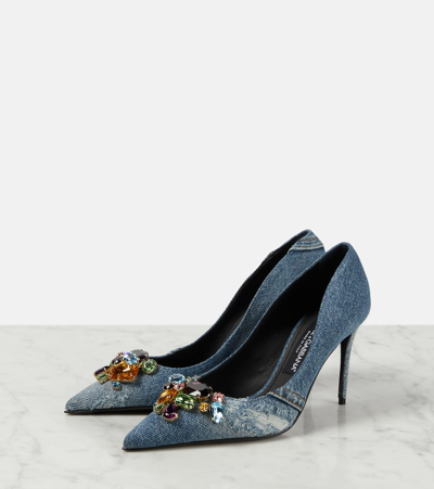 Dolce & Gabbana Crystal-embellished Denim Pumps In Blue