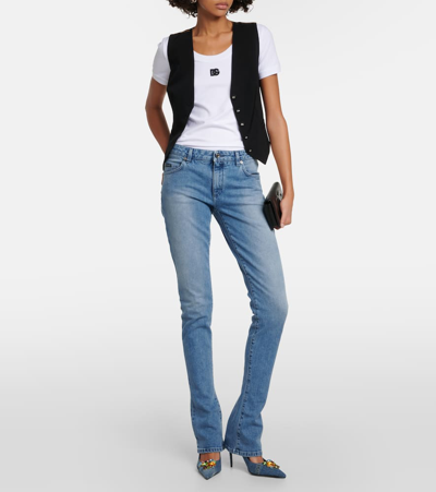 Dolce & Gabbana Crystal-embellished Denim Pumps In Blue