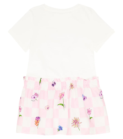 Versace White Dress For Girl With Multicolor Print In White