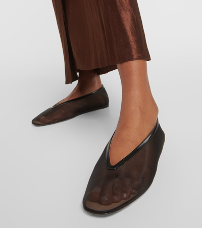 Le Monde Beryl Black Ballerinas In Fishnet Style In Leather Woman In Black