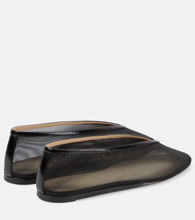 Shop Le Monde Beryl Le Monde Béryl Luna Leather-trimmed Mesh Ballet Flats In Black