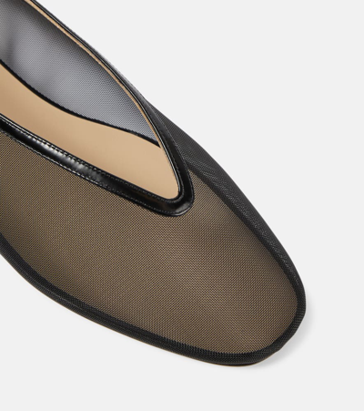 Shop Le Monde Beryl Le Monde Béryl Luna Leather-trimmed Mesh Ballet Flats In Black