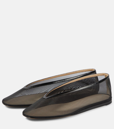 Shop Le Monde Beryl Le Monde Béryl Luna Leather-trimmed Mesh Ballet Flats In Black