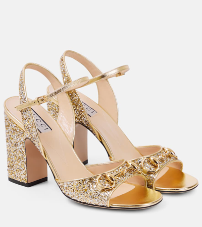 Shop Gucci Lady Horsebit Embellished Sandals In Gold