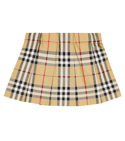 Shop Burberry Baby  Check Pleated Cotton Skirt In Multicoloured