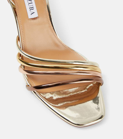 Aquazzura Latour 75 Mirrored Leather Sandals In Metallic