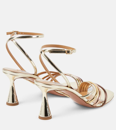 Aquazzura Latour 75 Mirrored Leather Sandals In Metallic