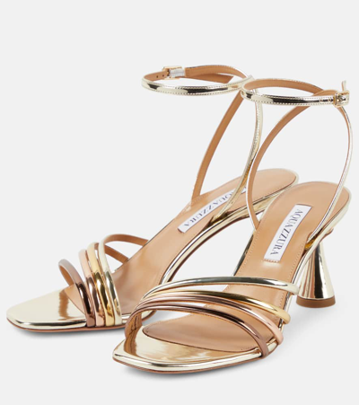 Aquazzura Latour 75 Mirrored Leather Sandals In Metallic