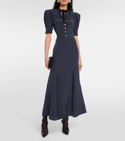 Alessandra Rich Bow-detailed Polka-dot Silk Crepe De Chine Midi Dress In Multicoloured