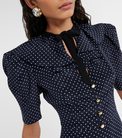 Shop Alessandra Rich Polka-dot Puff-sleeve Silk Midi Dress In Multicoloured