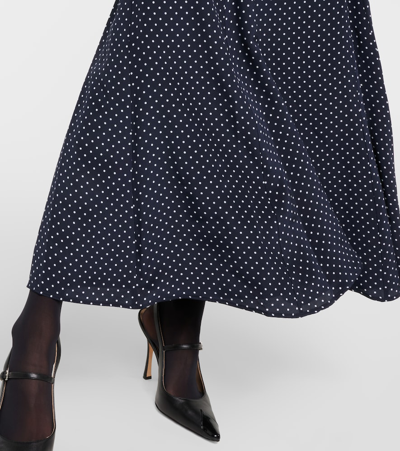 Shop Alessandra Rich Polka-dot Puff-sleeve Silk Midi Dress In Multicoloured