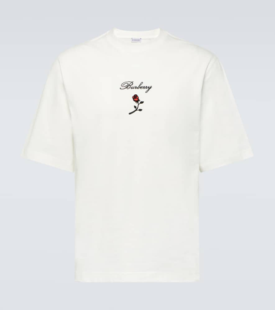 Shop Burberry Embroidered Cotton Jersey T-shirt In White