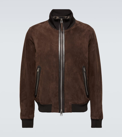 Shop Tom Ford Suede Bomber Jacket In Brown