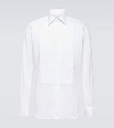 Shop Canali Pleated Cotton Shirt In White