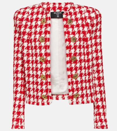 Shop Balmain Houndstooth Tweed Jacket In Multicoloured