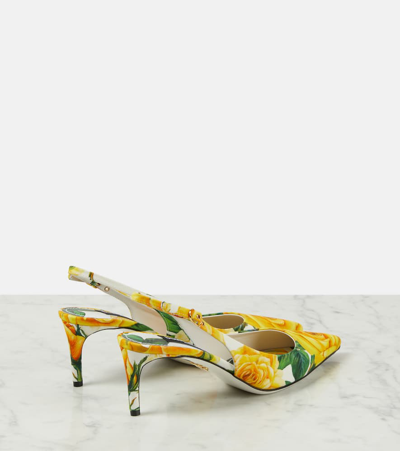 Shop Dolce & Gabbana Floral Canvas Slingback Pumps In Multicoloured