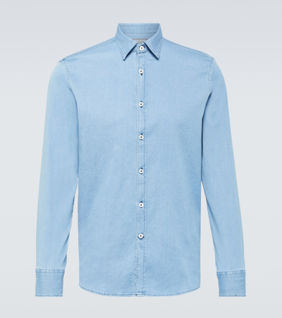 Shop Canali Denim Shirt In Blue