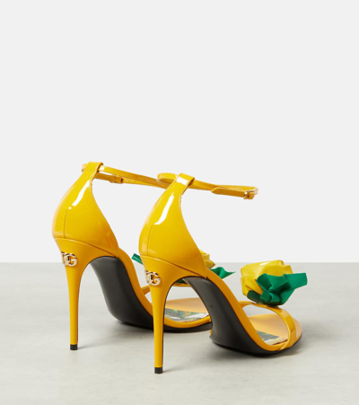 Shop Dolce & Gabbana Keira Floral-appliqué Patent Leather Sandals In Yellow