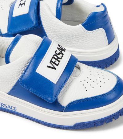 Shop Versace Leather Sneakers In Blue