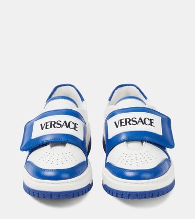 Shop Versace Leather Sneakers In Blue