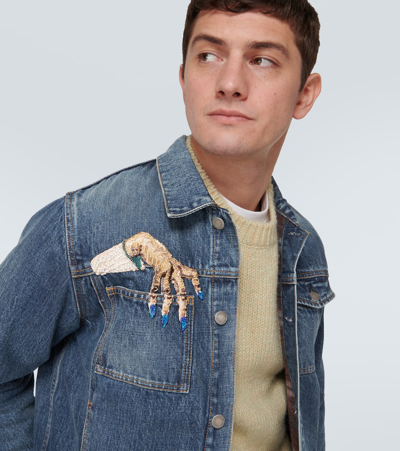 Shop Undercover Beaded Denim Jacket In Blue