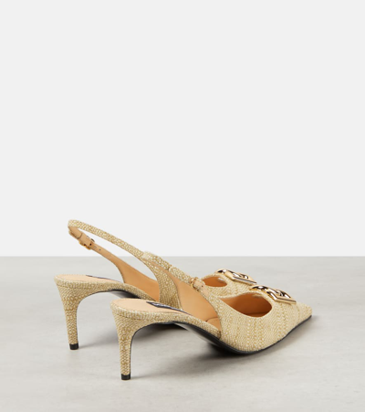Dolce & Gabbana Raffia Dg Medallion Slingback Pumps In Brown
