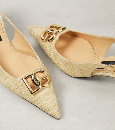 Shop Dolce & Gabbana Logo Raffia Slingback Pumps In Brown