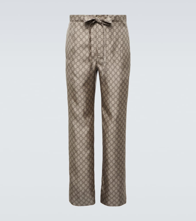 Shop Gucci Gg Silk Straight Pants In Beige