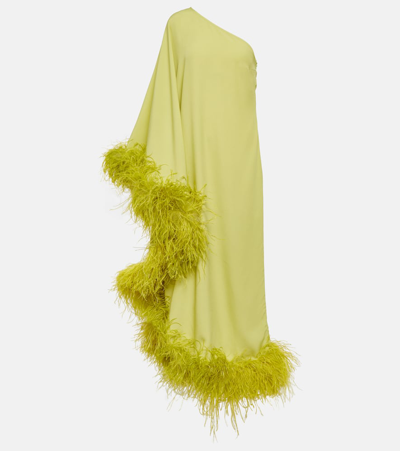 Shop Taller Marmo Ubud Feather-trimmed Gown In Green