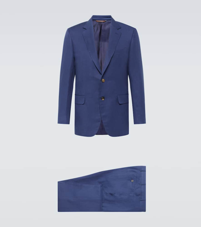 Shop Canali Single-breasted Linen And Silk Suit In Blue