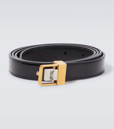 Shop Saint Laurent La 66 Slim Leather Belt In Black