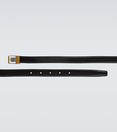 Shop Saint Laurent La 66 Slim Leather Belt In Black