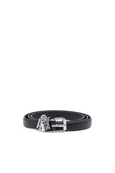 Shop Diesel Leather Belt With Crystal Logo Charms In Nero