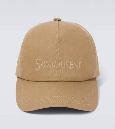 Saint Laurent Logo Embroidery Baseball Cap In Beige