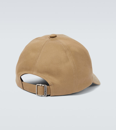 Shop Saint Laurent Logo Cotton And Linen Gabardine Baseball Cap In Beige