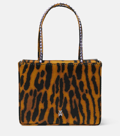 Shop Amina Muaddi Superamini Leopard-print Satin Tote Bag In Multicoloured
