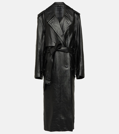 Shop Balenciaga Cocoon Leather Trench Coat In Black