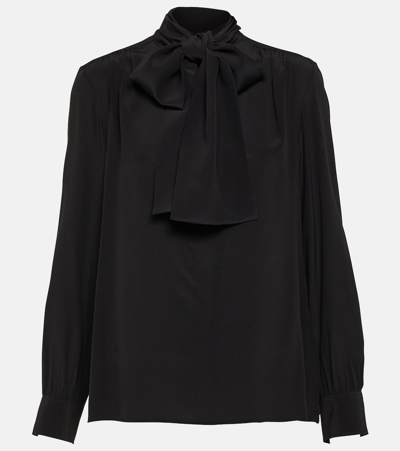 Saint Laurent Black Lavalliere Silk Shirt In Black