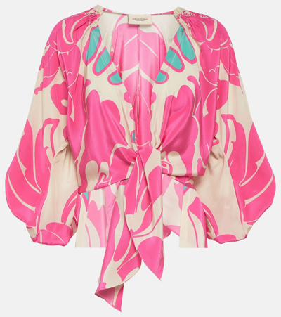 Shop Adriana Degreas Printed Puff-sleeve Silk Blouse In Multicoloured