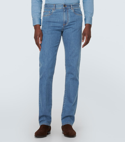 Shop Canali 5-pocket Straight Jeans In Blue