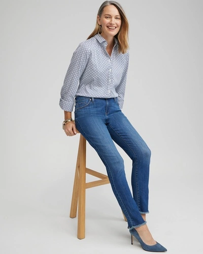 Chico's Girlfriend Fray Hem Ankle Jeans In Medium Wash Denim