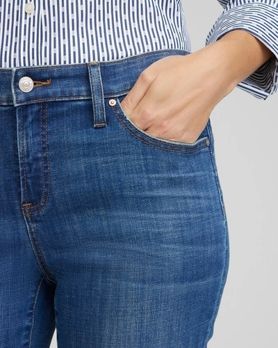 Chico's Girlfriend Fray Hem Ankle Jeans In Medium Wash Denim