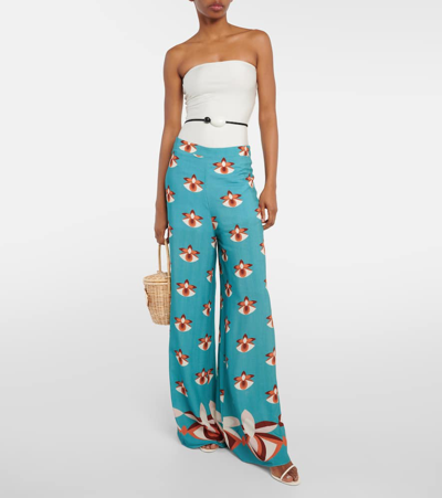 Shop Adriana Degreas Printed High-rise Satin Wide-leg Pants In Multicoloured