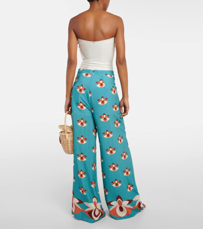 Shop Adriana Degreas Printed High-rise Satin Wide-leg Pants In Multicoloured