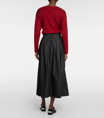 Shop 's Max Mara Dindy Pleated Denim Maxi Skirt In Black